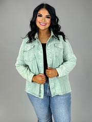 93 OT-A {Frayed Sweetness} Washed Sage Denim Jacket PLUS SIZE 1X 2X 3X