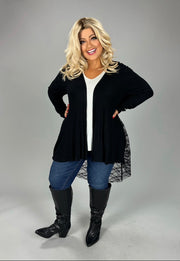 1-36 OT {Gaining Popularity} VOCAL Black Cardigan w/ Lace Back Detail PLUS SIZE 1X 2X 3X