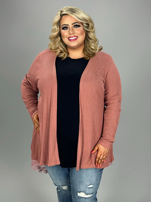 1-36 OT {Sweet Feels} VOCAL Rose Waffle Knit Lace Cardigan  PLUS SIZE XL 2X 3X