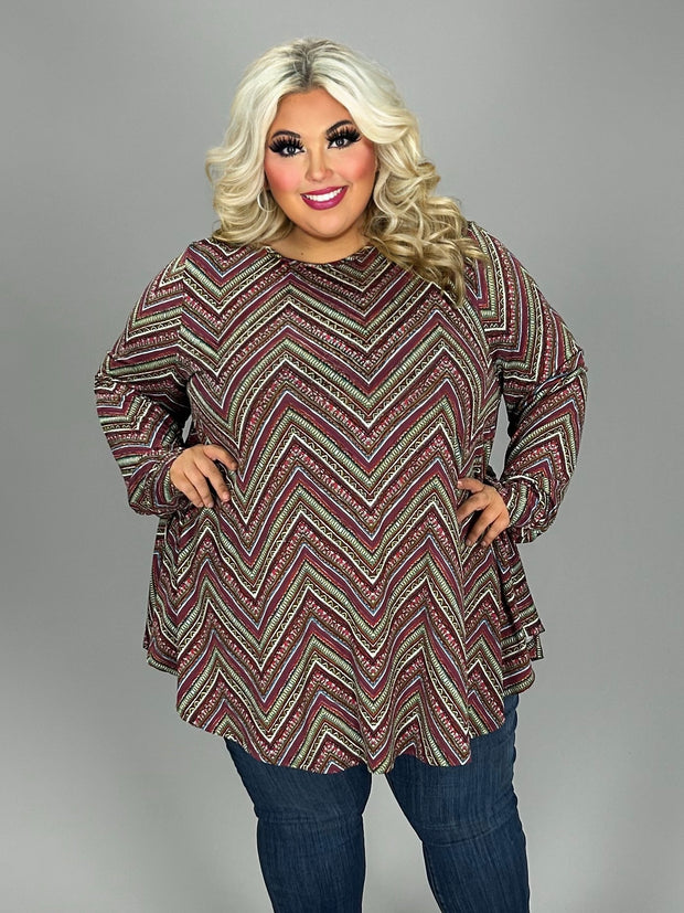 SALE!! 26 PLS {A Lot To Learn} Plum/Multi-Color Zig Zag Print Top EXTENDED PLUS SIZE 3X 4X 5X