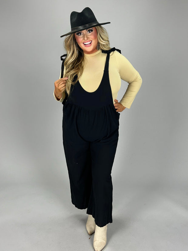 SALE!! 61 RP {Jump For Joy} Black Overall Romper w/Ties CW PLUS SIZE 1X