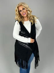 1-56 OT-A {Cool Is Calling} UMGEE Black Vest W/Fringe PLUS SIZE XL 1X 2X