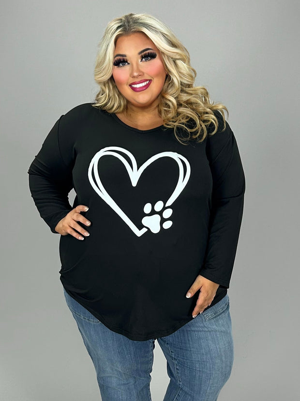 1-45 GT {Paw Of My Heart} Black V-Neck Graphic Tee CW EXTENDED PLUS SIZE 4X 5X