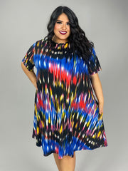 60 PSS-G {Primary Pick} Blue Red Black Printed Dress Extended Plus 3X 4X 5X