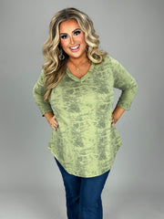 19 PQ {Smooth Sailing} Olive Green Tie Dye V-Neck Top  PLUS SIZE 1X 2X 3X