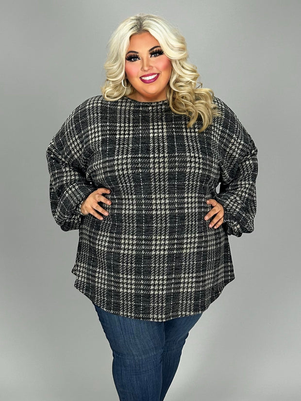 SALE! 36 PLS {Get Dressed Up} Charcoal Plaid Long Sleeve Top EXTENDED PLUS SIZE 3X 4X 5X