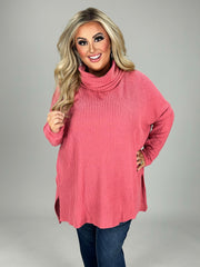 57 SLS-N {A Must Have} Rose Ribbed Turtleneck Top PLUS SIZE 1X 2X 3X