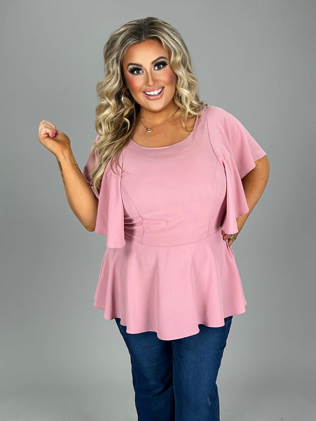 SALE!! SLS M-109  [City Chic} Rose Top w/Ruffle Sleeves