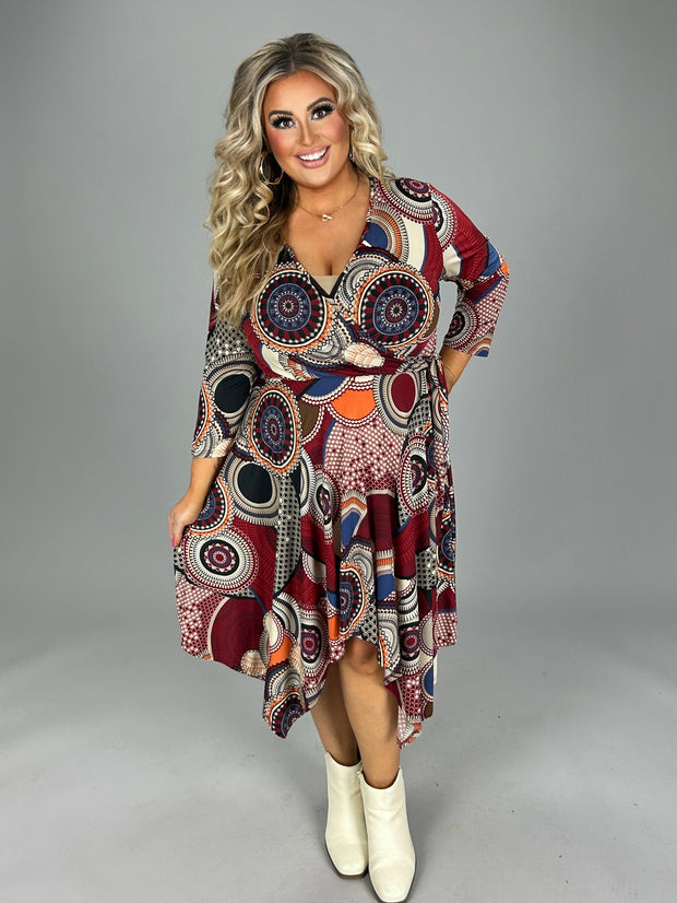 SALE! PQ-S {From This Moment} Burgundy Geo Printed Dress