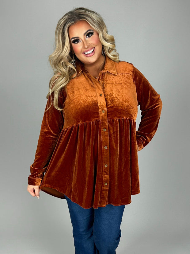 16 SLS-O {Romance Is Back} Umgee Burnt Orange Velvet Top PLUS SIZE XL 1X 2X