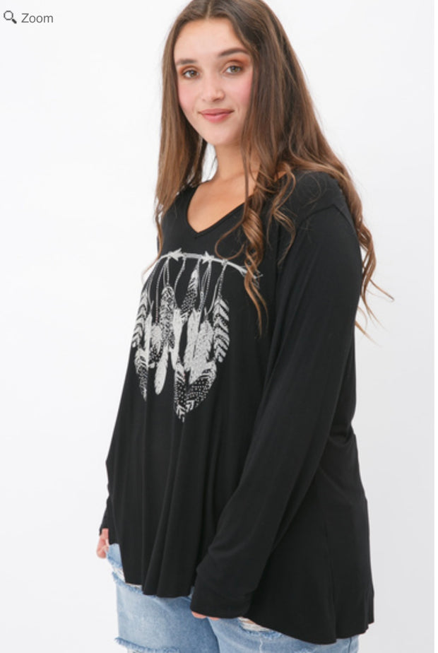 38 GT {Feather On An Arrow} VOCAL Black V-Neck Graphic Tee PLUS SIZE XL 2X 3X