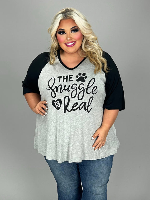 29 GT {The Snuggle Is Real} Grey/Black Graphic Tee CURVY BRAND!!!  EXTENDED PLUS SIZE XL 2X 3X 4X 5X 6X {May Size Down 1 Size}