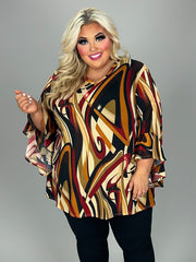 SALE!! 1-24 PQ {Tough To Read} Brown/Rust Swirl Print V-Neck Top EXTENDED PLUS SIZE 4X 5X 6X