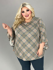 50 PQ {Crossing LInes} Olive Plaid V-Neck Top EXTENDED PLUS SIZE 4X 5X 6X