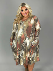 26 PLS {Touch Of Animal} Taupe Animal Print V-Neck Dress EXTENDED PLUS SIZE 4X 5X 6X