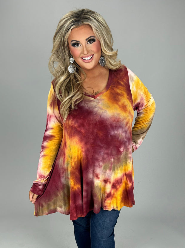 SALE! 21 PLS-A {Wine & Dine} Wine Tie Dye  V-Neck Top PLUS SIZE XL 2X 3X