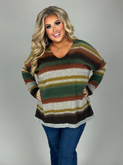 SALE! 11 PLS-A {Stripe For Life}  Olive Stripe Top PLUS SIZE 1X 2X 3X