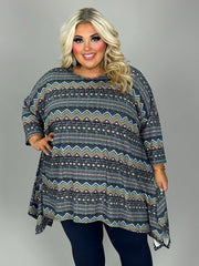 SALE!! 1-15 PQ {Tell Me A Story} Multi-Color Zig Zag Stripe Print Top EXTENDED PLUS SIZE 3X 4X 5X