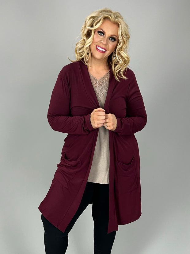 63 OT {Worth A Mention} Dk Burgundy Cardigan w/Pockets PLUS SIZE 1X 2X 3X