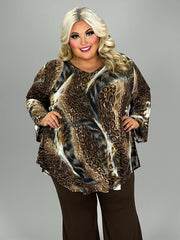 1-45 PQ {Temporary Escape} Brown Animal Print V-Neck Top EXTENDED PLUS SIZE 3X 4X 5X