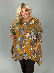 SALE!! 1-13 PQ {Feeling Fierce} Dark Mustard Floral Asymmetrical Top EXTENDED PLUS SIZE 3X 4X 5X