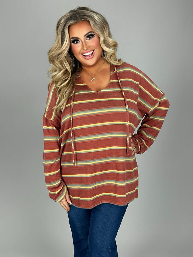 SALE!! 1-14 HD-L {Campfire Queen} Rust Striped Hoodie PLUS SIZE 1X 2X 3X