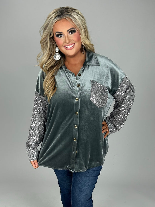 15 CP-A {Splash Of Luxury} Umgee !! Gunmetal Velvet Top PLUS SIZE XL 1X 2X