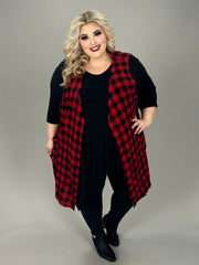 15 OT {Bonfire Season} Red/Black Plaid Vest w/Pockets EXTENDED PLUS SIZE 3X 4X 5X