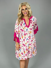 SALE!! 33 CP-B {Flowers Speak To Me} Fuchsia Floral Ruffle Sleeve Dress PLUS SIZE XL 2X 3X