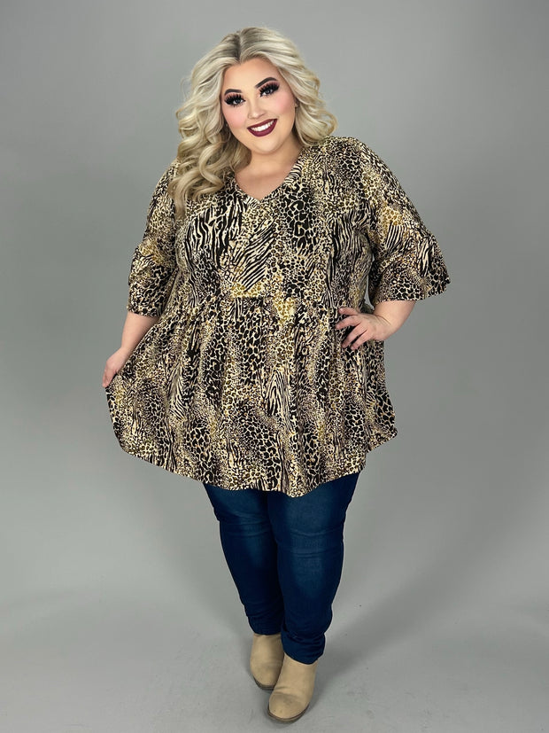 SALE!! 25 PSS {Round It Up} Taupe/Brown Animal Print Babydoll Top