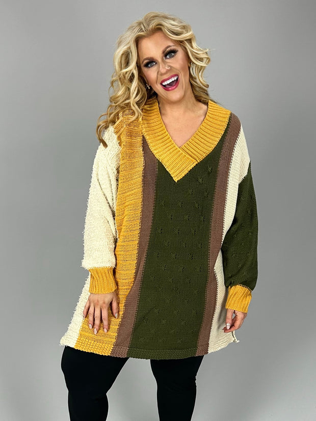 59 CP-A [Worth The Fall] Olive/Mustard Sweater PLUS SIZE XL1X 2X