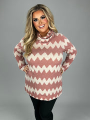 16 PLS-K {Ride Along} Mauve Ivory Chevron Mask Top  PLUS SIZE XL 2X 3X