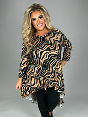 SALE! 1-15 PQ {Next On The Agenda} Mocha Swirl Print Hi/Low Tunic PLUS SIZE XL 2X 3X