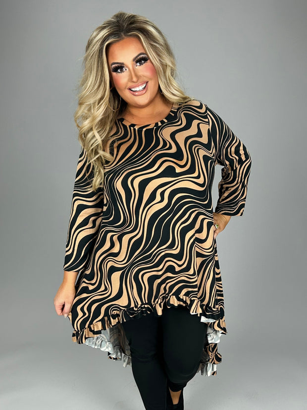 SALE! 1-15 PQ {Next On The Agenda} Mocha Swirl Print Hi/Low Tunic PLUS SIZE XL 2X 3X