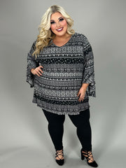 55 PQ {That's How You Know} Black Print Cascading Sleeve Top EXTENDED PLUS SIZE 4X 5X 6X