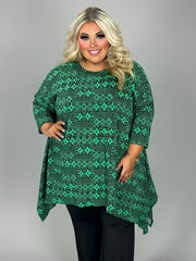 15 PQ {Secret Meeting} Green/Black Tribal Print Top EXTENDED PLUS SIZE 3X 4X 5X