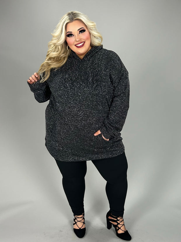 51 HD {Chasing You} Charcoal Sparkle Knit Hoodie EXTENDED PLUS SIZE 3X 4X 5X