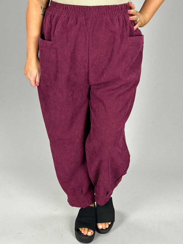 SALE! BT-B {Jog My Memory} Burgundy Corduroy Joggers w/Pockets PLUS SIZE 1X 2X 3X