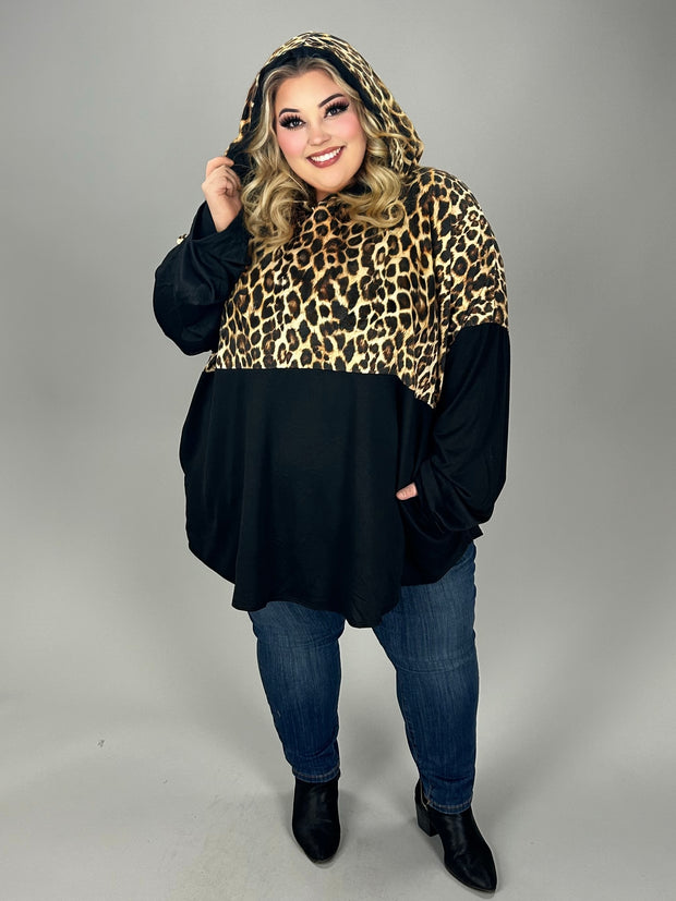 52 HD {Wild At Heart} Black Leopard Contrast Hoodie CURVY BRAND EXTENDED PLUS SIZE 4X 5X 6X