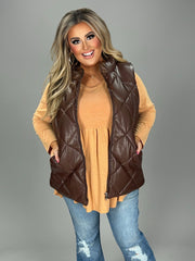 SALE!! 11 OT-A {Arctic Chill} Chocolate Quilted Pleather Vest PLUS SIZE 1X 2X 3X