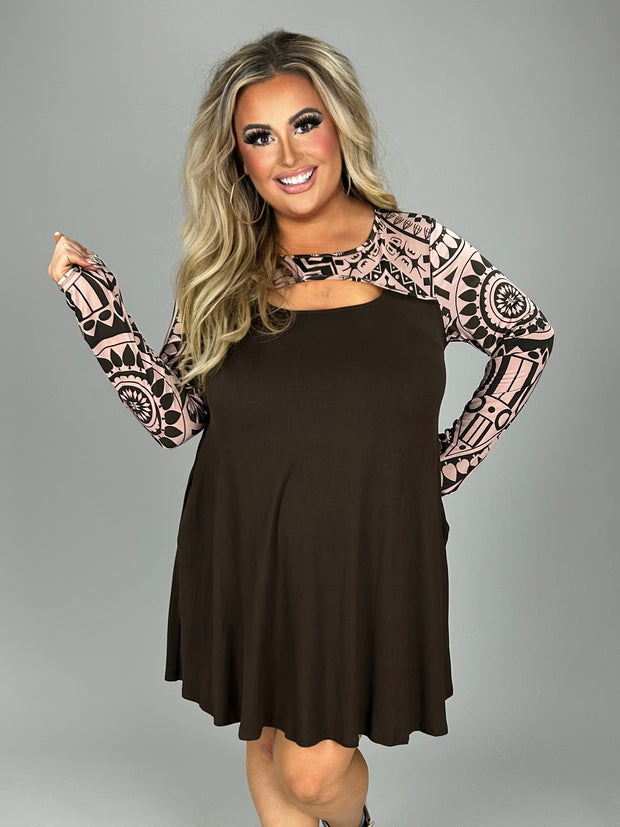 SALE!! 20 CP-S {Rare Love} Brown Print Tunic  w/Key Hole PLUS SIZE XL 2X 3X