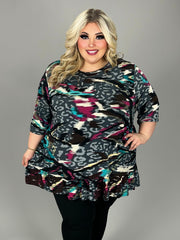 SALE!! 27 PSS {Date Ready} Charcoal Multi-Print Ruffle Hem Top EXTENDED PLUS SIZE 4X 5X 6X