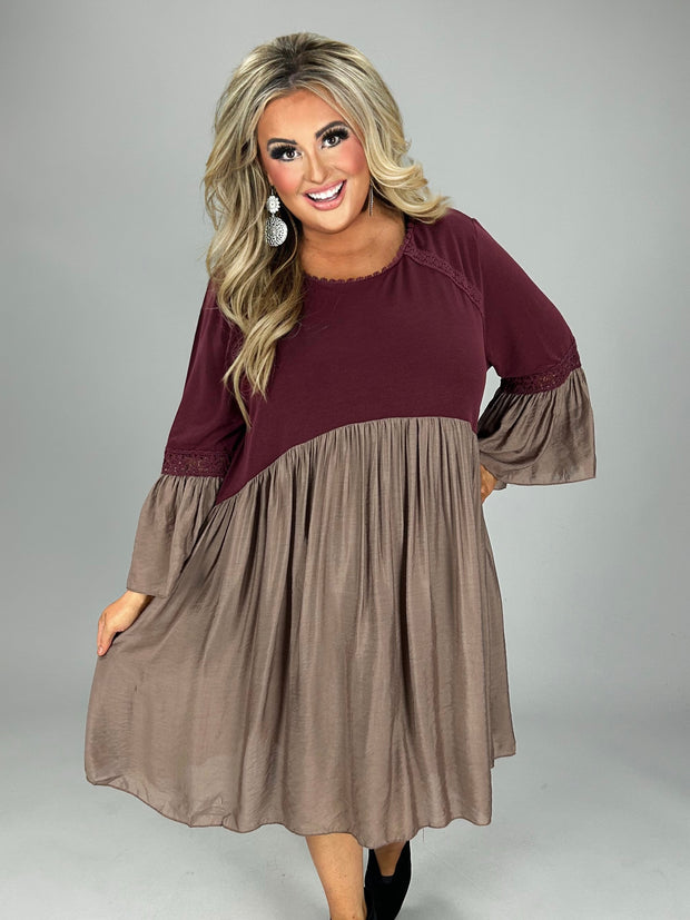 22 CP {Such A Charmer} Burgundy/Mocha Lined Dress PLUS SIZE 2X