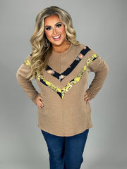 SALE! 15 CP {Double The Fun} Mocha Top w/Floral V Accent PLUS SIZE 1X 2X 3X