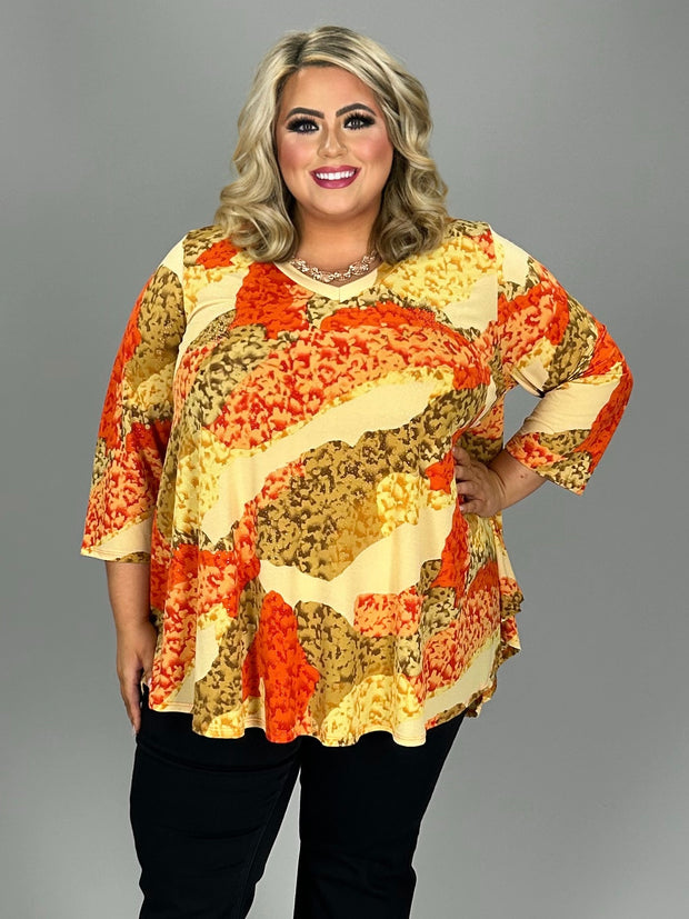 SALE!! 32 PQ {Plan For The Party} Orange/Taupe Print Top PLUS SIZE XL 2X 3X