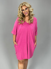 29 SSS {No Limits} Hot Pink V-Neck Dress w/Pockets PLUS SIZE 1X 2X 3X