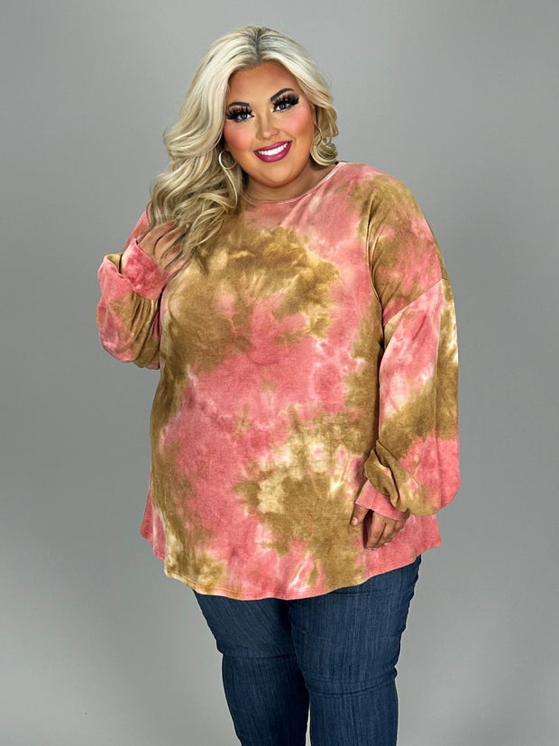 28 PLS {Perfect Company} Pink/Brown Tie Dye Top EXTENDED PLUS SIZE 3X 4X 5X