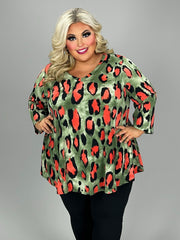 1-32 PQ {Can You See Me Now} Olive/Coral Leopard Top EXTENDED PLUS SIZE 3X 4X 5X