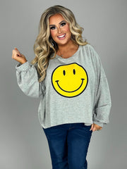 12 GT {Putting On A Smile} H.Grey Smiley Face Sweatshirt PLUS SIZE 1X 2X 3X