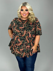 1-26 PSS {Lifelong Love} Black/Rust Paisley Print Top EXTENDED PLUS SIZE 4X 5X 6X EXTENDED PLUS SIZE 4X 5X 6X